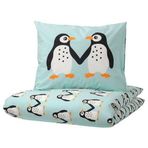 IKEA Çocuk Nevresim Takımı MeridyenDukkan Açık Turkuaz Renk Penguen Temalı 150x200Cm