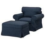 IKEA EKTORP tekli koltuk ve puf kilanda koyu mavi - 49553867