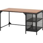 Ikea Fjällbo Çalışma Masası Siyah 140 x 70 cm Rustik Ahşap Depolamalı Kablo Düzenleyicili
