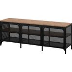 Ikea Fjällbo Tv Sehpası 150 x 54 cm Siyah Çelik ve Masif Çam Kumanda Sinyallerini Geçirir Metal Kafesli Depolamalı - 150x54 cm