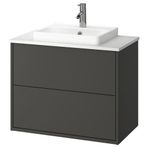 IKEA HAVBACK/TOLKEN/ORRSJÖN lavabo dolabı kombinasyonu koyu gri-beyaz mermer görünüm - 29521373