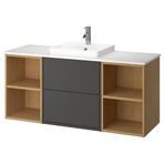 IKEA HAVBACK/TOLKEN/ORRSJÖN lavabo dolabı kombinasyonu koyu gri-meşe görünümü-beyaz mermer görünüm - 59528448