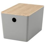 IKEA KUGGIS kapaklı kutu açık gri-bambu - 89596817