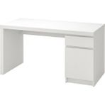 Ikea Malm Beyaz Çalışma Masası 140 x 65 cm Çekmeceli Kablo Düzenleyicili - 65 x 145 cm