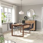 IKEA MÖRBYLANGA/KARLPETTER/SEFAST yemek masası takımı meşe kaplama kahverengi vernikli-gunnared orta gri - 69516770