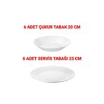 IKEA Quality 6 Adet Çap 25 Cm Yemek Tabağı 6 Adet Çap 20 Cm Çukur Tabak Temperli Cam Toplam 12 Parça