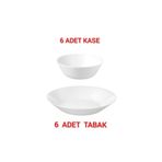 IKEA Quality 6 Adet Yemek Tabağı 20 cm, 6 Adet Kase 15 cm, Beyaz, Temperli Cam