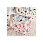 IKEA QUİCK Çiçek Desenli Saklama Kutusu 33x38x33 Cm İkea Kare Düzenleyici Kutu Beyaz Polyester Organizer