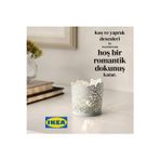 IKEA SAMVERKA Tealight Mumluk, Beyaz, 8 cm, Kuş ve Yaprak Desenli (2 adet)