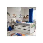 IKEA tek kişilik baza, beyaz, 90x200 cm, 4 çekmeceli, yatak başlıklı Nevresim seti ve yatak ayrı satılır.