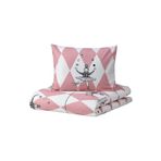 IKEA Tek Kişilik Çocuk Nevresim Takımı Desenli 150x200/50x60 Cm Çift Taraflı Meridyendukkan Pembe-beyaz