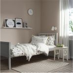 IKEA Tek Kişilik Karyola, Açık Gri, 90 x 200 cm Masif Ahşap