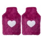İki ADET SICAK SU TORBASI PELUŞ KALPLİ,KOYU PEMBE TERMOFOR 27X17X2CM 1 LİTRE