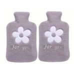 İki ADET SICAK SU TORBASI PELUŞ PAPATYA DESENLİ GRİ 21x13,5x2cm 500 ml