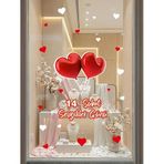 İki Balonlu Kalp Sevgililer Günü Cam Vitrin Sticker, Kendinden Yapışkanlı Duvar Dekorasyon, 14 Şubat Vitrin Süsleme Çıkartma
