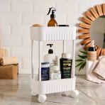 Iki Katlı Tekerlekli Banyo Rafı - Beyaz - 45X27X17 cm