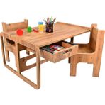 Iki Kişilik Çekmeceli Ahşap Çocuk Oyun & Aktivite Masa ve Sandalye Takımı - 18MM Ceviz Renk Mdf