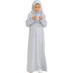 Iki Parça Çocuk Namaz Elbisesi Seti Eşarp Ile Takım, Islami Giyim Takım Kızlar Için - Gri - 8 - 12 Yaş