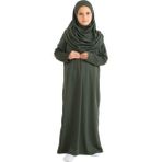 Iki Parça Çocuk Namaz Elbisesi Seti Eşarp ile Takım, Islami Giyim Takım Kızlar Için - Haki - 8 - 12 Yaş