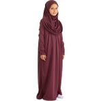 Iki Parça Çocuk Namaz Elbisesi Seti Eşarp ile Takım, Islami Giyim Takım Kızlar Için - Vişne - 8 - 12 Yaş