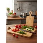 Iki Parçalı Bambu Kesme ve Sunum Tahtası Seti, Asılabilir, 16X26 ve 22X32 cm - Ahşap - Bej - Seçenek 1