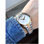 Iki Renkli Kesme Camlı Kadın Metal Kordon Kol Saati - Gümüş - Rose Gold