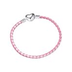 İki Renkli Pembe Kalp Klips Suni Deri Charm Bileklik