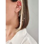 İki Sıralı Zirkon Taşlı İnci Sallantılı Model Gümüş Renkli Kıkırdak Sıkıştırmalı Küpe Earcuff