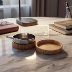 İki Yedi Konsept Bostock Bambu Kapaklı Metal Küllük, Masa Üstü Küllük ve Kültablası, Ofis ve Ev Aksesuarı Hediyelik - Naturel - 11 x 4,5 cm