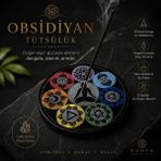 İki Yedi Konsept Obsidiyan Çakra Tütsülük, Meditasyon Tütsü Tabağı, Spiritüel Dekor, Yoga Hediyesi, Doğal Taş - Çok Renkli - 15,5 cm