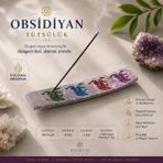 İki Yedi Konsept Obsidiyan Tütsülük, Doğal Taş Dekoratif Tütsü Tabağı, Meditasyon Yoga ve Spiritüel Hediye - Çok Renkli - 25,5 cm