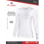 İki Yıldız 1914 Beyaz Likralı Uzun Kollu Kadın Body