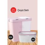 Ikili Kirli Çamaşır Sepeti ve Çamaşır Selesi Seti, Pudra Renk - Seçenek 1 - Ahşap - Bej