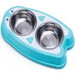 Ikili Mavi Plastik Çelik Kedi Köpek Mama ve Su Kabı 2X200ML - Seçenek 1