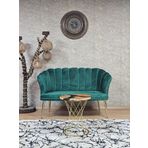 İkili Papatya Çay Seti Koltuk Gold Sivriltme Ayak, Balkon, Salon, Ofis, Koltuk Takımı, İkili Berjer Yeşil Renk Tek Ebat Beden