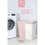 Ikili Pembe Çamaşır Sepeti, Dokunmatik, 80 Lt, Şık ve Kullanışlı Set - Seçenek 1 - Açık Beyaz - Gri