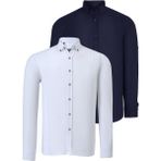 Ikili Set G721 Dewberry Erkek Gömlek-Lacivert-Beyaz - 2XL