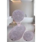 İkinciten Banyo Klozet Paspası Halısı 2'li Takım Kaymaz Yıkanabilir 100x60-60x50 Pudra