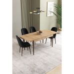 Ikon Meşe Desen 80X132 Mdf Açılabilir Yemek Masası Takımı 4 Adet Sandalye - Siyah