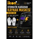 Ikon Tools Otomatik Kararan Kaynak Maskesi KN-KSC-1200 Drive-X Eldiven Seti Dın 4-9/13 Profesyonel Koruma