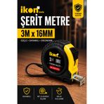 İkon Tools Şerit Metre 3m x 16mm Profesyonel Ölçü Metresi Dayanıklı Gövde Kilitli Mekanizma Hassas Ölçüm