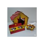 İkonixpet Kırmızı Sarı Kedi Evi Mama Kabı Seti Dekoratif Ve Fonksiyonel Kedi Yuvası Ve Beslenme İstasyonu
