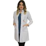İkra Forma Hakim Yaka Kadın Diz Üstü Boy - Uzun Kol Doktor Önlüğü , Öğretmen , Laboratuvar , Hastane Forması , Beyaz Önlük - XL