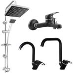 İksa Siyah Krom 4'lü Set Lavabo-Banyo-Mutfak- Robot Duş Seti