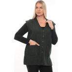 İKSUN Kadın Düğmeli Cepli V Yaka Örgü Yün Anne Triko Kışlık Yelek - 2XL - Haki