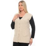 İKSUN Kadın Düğmeli Cepli V Yaka Örgü Yün Anne Triko Kışlık Yelek - 2XL - Krem