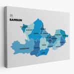 İl ve İlçeler Haritası Samsun, Modern Dekoratif Kanvas Tablo, Duvar Dekoru 1447