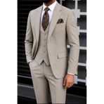 ilayda emir Bej ince çizgili Slim Fit Mono Yaka, Yelekli, 6 Drop, Erkek Takım Elbise, Ofis & Özel Gün Kombini