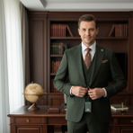 İlayda Emir Erkek Takım Elbise, Kırlangıç Yaka, Blazer, Slımfıt, Haki Yeşili - 6 Drop - 56