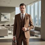 İlayda Emir Erkek Takım Elbise, Mono Yaka, Blazer, Slımfıt, Kahverengi - Kahve - Açık Kahve - 6 Drop - 54